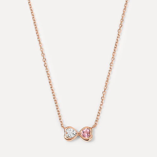 Collar de dos corazones con piedras de nacimiento