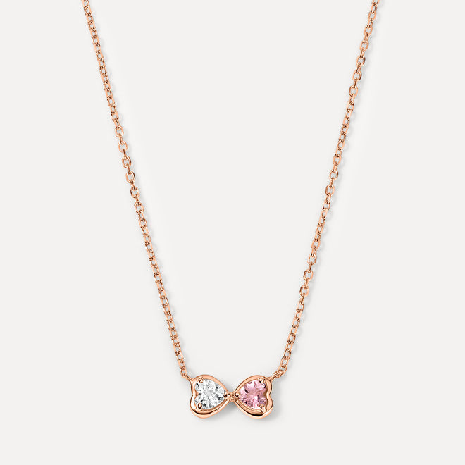 Collar de dos corazones con piedras de nacimiento